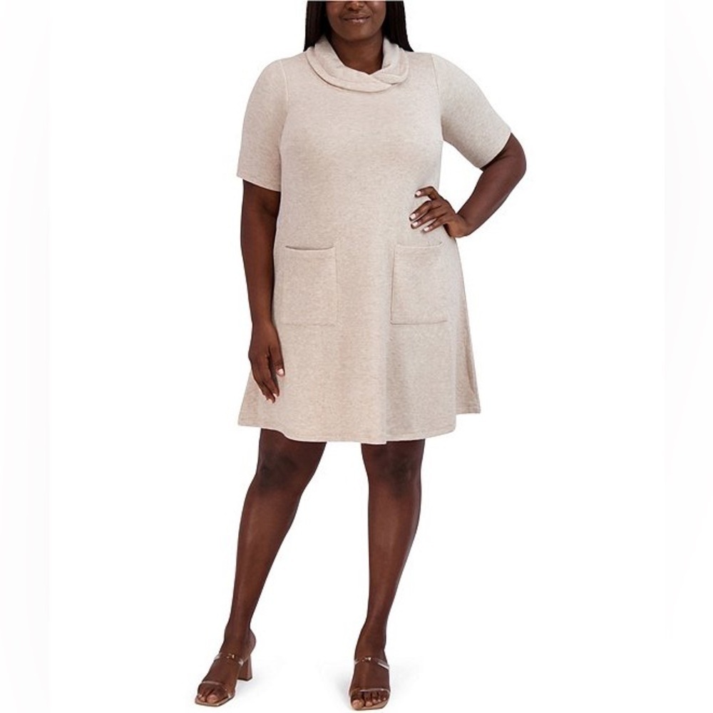 ROBBIE BEE Cream Blend Short Sleeve Cowl Neck Sweater A-LineDress, Sz Medium,GUC - Picture 9 of 10